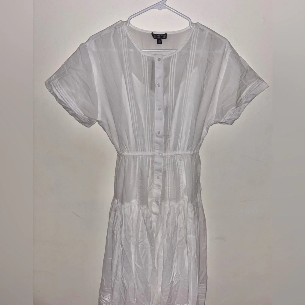 NWT J.Crew Pintuck shirtdress in cotton voile XS White Preppy Casual Wedding